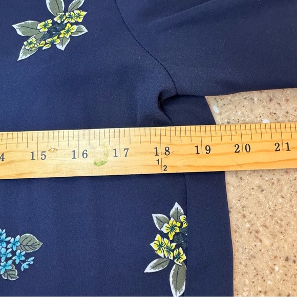 LOFT Womens Faux Wrap Front Bell Sleeve Blouse Size Med Blue With Flowers - Picture 3 of 8